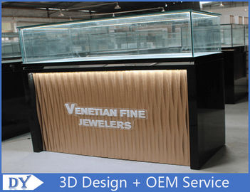 कस्टम आधुनिक डिजाइन कांच आभूषण दुकान प्रदर्शन काउंटर एलईडी रोशनी के साथ