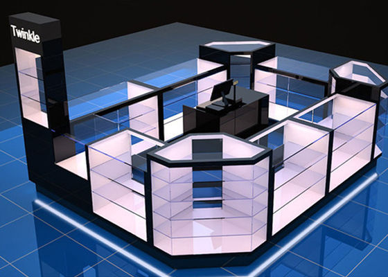 गुणवत्ता  Custom Mall Kiosk / Jewelry Showcase Kiosk Full View 4 Layers Shelves कारखाना