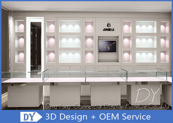 गुणवत्ता  OEM 1200MM Wooden White Single Tier Glass Jewellery Glass Counter कारखाना