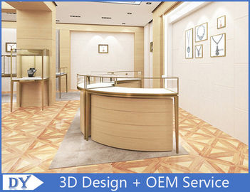 ओईएम आधुनिक गोल आकार आभूषण दुकान प्रदर्शन काउंटर में दाग स्टील एमडीएफ